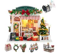 Montidey Kit de casa de muñecas en miniatura y muebles, mini casa de muñecas de madera 3D, modelo artesanal con cubierta a prueba de polvo y movimiento musical, regalo de Navidad, día de San Valentín