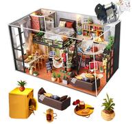 Montidey Kit de casa de muñecas en miniatura y muebles, modelo de casa de muñecas de madera 3D con cubierta a prueba de polvo y movimiento musical, idea creativa de habitación para regalo de