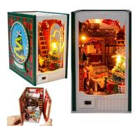 Montidey Rompecabezas de madera 3D, casa de muñecas, kit de decoración de rincón de libro con soporte LED, kit de casa de muñecas, manualidades, pasatiempos, regalos