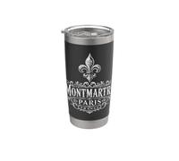 Montmartre Paris Francia Ornate Flor de Lis Blanco Impresión Vaso térmico de acero inoxidable de doble pared