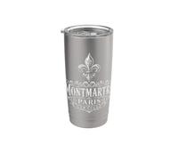 Montmartre Paris Francia Ornate Flor de Lis Blanco Impresión Vaso térmico de acero inoxidable de doble pared