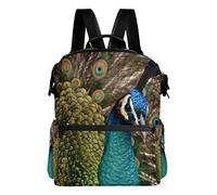 Montoj - Mochila de Viaje de Piel con Plumas de Pavo Real