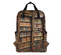 MONTOJ Mochila de Viaje Vintage con diseño de Biblioteca y estantería para la Escuela