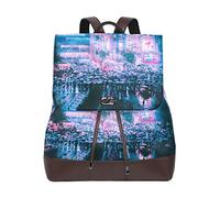 Montoj Tokyo Crowded Rain Night - Mochila de viaje de piel para campus