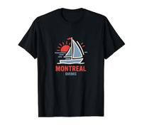 Montreal, Quebec, velero, Puesta de Sol, diseño Camiseta gráfica económica, Hombre, Negro, L