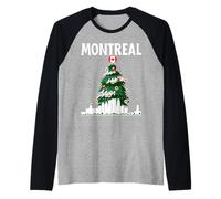 Montreal Skyline Canadá Bandera Canadiense Árbol de Navidad Amor Camiseta Manga Raglan