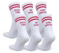 Montrestar Calcetines para hombre y mujer, calcetines deportivos 3 pares, tenis 35-38, algodón blanco con rayas rosas, ideas para regalos de cumpleaños para hombre