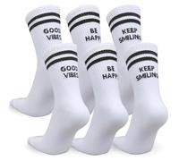 Montrestar Calcetines para hombre y mujer, calcetines deportivos 3 pares, tenis 43-46, algodón blanco con rayas negras, ideas para regalos de cumpleaños para hombre