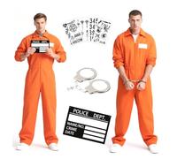 Montrestar Disfraz de Prisionero para Hombre, Talla XXL Adulto Disfraz Naranja de Convicto para Halloween, Disfrazs De Recluso Para Carnaval Mujer