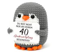 Montrestar Regalo de 40 cumpleaños para mujer y hombre, 40 cumpleaños, pingüino de ganchillo a mano, regalo de cumpleaños para ella, pingüino positivo para mujer, hombre, novia, colega, amigo