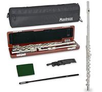 Montreux Concert Series Intermediate Advanced Flauta Con Placa Labial De La Articulación De La Cabeza De Plata Sólida,Premium Y Bolsa De Transporte - Cuerpo Plateado, Offset G, Mecanismo Dividido,PieC
