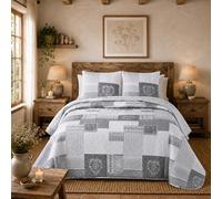 MONTSE INTERIORS Colcha Cama 180/200 de Verano Reversible con Cuadrantes | Cubrecama Ligero de Microfibra Acolchada para Cama | Bouti | Colcha Suave, Transpirable para Primavera y Entretiempo
