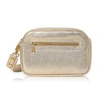 Montte Di Jinne - Bolso cruzado italiano de piel suave para mujer, tamaño mediano, bolsa de hombro con dos compartimentos, Gold, L:23CM; H:16CM ;W:8CM.