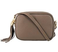 Montte Di Jinne Bolso cruzado para cámara de mujer con borla de cremallera, correa ajustable, 100% piel auténtica, fabricada en Italia, gris topo oscuro, Length: 20cm Height: 15cm,Width: 8cm