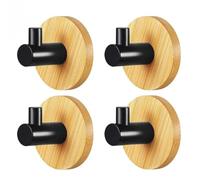 monTTese Colgadores adhesivos resistentes, 4 piezas colgador toalla baño, ganchos para colgar, percheros pared madera para colgar sin agujeros, toalleros de baño sin taladro, colgador madera de bambú