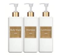 monTTese Dispensador Jabon Baño | Set de 3 Botes para Gel Champu y Acondicionador 500ML con Detalles Dorados | Este Dosificador Jabon Baño Blanco y Dorado es Elegante y Realzará el Estilo de tu hogar
