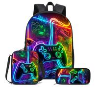 monTTese Set de 3 piezas mochila escolar niño y mochilas escolares adolescentes, mochila para amantes del gaming, bolsa de almuerzo y estuche para bolígrafos y lapiceros