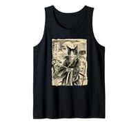 Montura de Gato samurái Vintage Fuji Ink Wash Arte japonés Camiseta sin Mangas