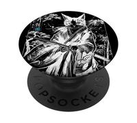 Montura de Gato samurái Vintage Fuji Ink Wash Arte japonés PopSockets PopGrip Adhesivo