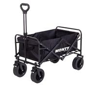 MONTY Carretilla Trolley Plegable Negro | Gran Capacidad 100 litros, 60 Kg | Estructura Acero con Pintura Anticorrosión, Mango Telescópico y Ruedas Giratorias Todoterreno con Freno | 2 Portabotellas