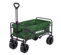 MONTY Carretilla Trolley Plegable Verde | Gran Capacidad 100 litros, 60 Kg | Estructura Acero con Pintura Anticorrosión, Mango Telescópico y Ruedas Giratorias Todoterreno con Freno | 2 Portabotellas