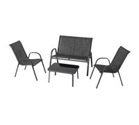 MONTY Set de Jardín en Color Antracita. Compuesto por 1 Sofá, 2 Sillones y 1 Mesa. Tratamiento anticorrosión y UV. Resistente Estructura de Acero, Tejido Reforzado y Cristal Templado. Colección Chic