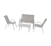 MONTY Set de Jardín en Color Beige. Compuesto por 1 Sofá, 2 Sillones y 1 Mesa. Tratamiento anticorrosión y UV. Resistente Estructura de Acero, Tejido Reforzado y Cristal Templado. Colección Chic