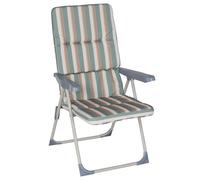 MONTY Sillón de Jardín Acolchado y Reclinable en 4 Posiciones Verde Multicolor. Estructura de Tubo de Acero anticorrosión y Lona a Rayas. Colchón de 5 cm de Grosor, Plegable. 61x58x106 cm.