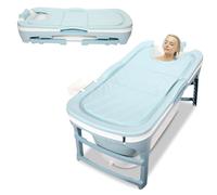 Monucep Bañera plegable para adultos, 118 x 60 x 50 cm, bañera portátil plegable con cojín cervical y almohadillas de masaje, bañera móvil que ahorra espacio para baño, balcón y jardín, azul