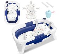 Monucep Bañera plegable para bebé, bañera para bebés con termómetro y alfombrilla de baño, bañera plegable con vaso para lavar el pelo del bebé y alfombrilla antideslizante, para recién nacidos, color