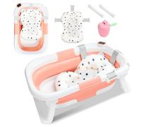 Monucep Bañera plegable para bebé, bañera para bebés con termómetro y alfombrilla de baño, bañera plegable con vaso para lavar el pelo del bebé y alfombrilla antideslizante, para recién nacidos, color