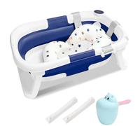 Monucep Bañera plegable para bebés con termómetro integrado y vaso para lavar el pelo, bañera portátil para recién nacidos a niños pequeños con alfombrilla antideslizante y orificio de drenaje, color