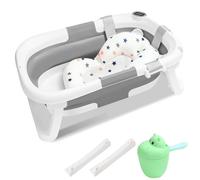Monucep Bañera plegable para bebés con termómetro integrado y vaso para lavar el pelo, bañera portátil para recién nacidos a niños pequeños con alfombrilla antideslizante y orificio de drenaje, color