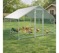 Monucep Gallinero con salida 3 x 2 x 2 m, gran gallinero de acero galvanizado, resistente a la intemperie con techo de polietileno, gallinero, parque libre para jardín y patio