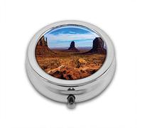 Monument Valley - Caja redonda de bolsillo plateada personalizada de 2.1 pulgadas, 3 compartimentos, caja de pastilla/bolsillo para pastillero