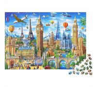 Monumentos de Ciudades Europeas Puzzle de 1000 Piezas para Adultos Globos aerostáticos Puzzle para Toda la Familia Relajación Decoración 52x38cm/1000pcs