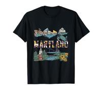 Monumentos emblemáticos de Maryland | Blue Crab State Pride Vintage Travel Camiseta