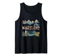 Monumentos emblemáticos de Maryland | Blue Crab State Pride Vintage Travel Camiseta sin Mangas