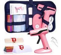 MONVICT Kit de pistola de pegamento caliente inalámbrica, mini pistola de pegamento rosa recargable USB-C con 40 barras de pegamento premium, 10 palos de manualidades, funda de transporte, pistola de