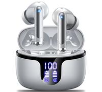 Monyhigh Auriculares Inalambricos Bluetooth Cascos Inalámbricos con HiFi Estéreo,4 Mic con Reducción de Ruido ENC,Bluetooth 5.3,48H Playtime,Impermeable IPX7,Pantalla Pantalla de energía LED Gris