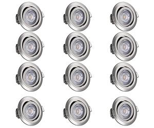Monzana 12x Focos LED Empotrables Planos Regulables 68mm Luz de Techo Giratorio Blanco cálido 3000K Plata