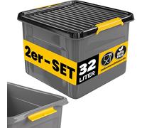 Monzana® 2x Cajas de Almacenaje con Tapa 32L Apilables para Alimentos sin BPA Cierre Clic Bodega Taller Garaje