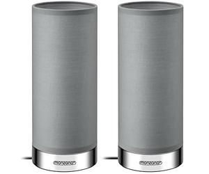 Monzana 2x Lámparas de Mesita de Noche LED Táctil Dormitorio Escritorio E14 Atenuable Cromo Gris