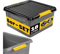 Monzana® 6x Cajas de Almacenaje con Tapa 18L Apilables para Alimentos sin BPA Cierre Clic Bodega Taller Garaje