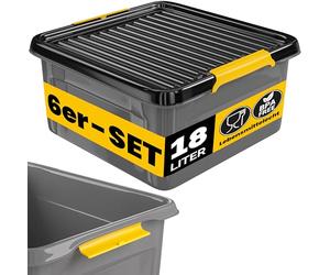 Monzana® 6x Cajas de Almacenaje con Tapa 18L Apilables para Alimentos sin BPA Cierre Clic Bodega Taller Garaje