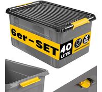 Monzana® 6x Cajas de Almacenaje con Tapa 40L Apilables para Alimentos sin BPA Cierre Clic Bodega Taller Garaje