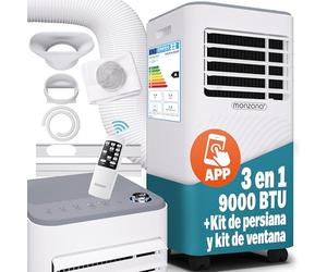 Monzana® Aire Acondicionado Portátil 3en1 Bajo Consumo 30m² App WiFi 9000 BTU Silencioso Mando a Distancia Pantalla LED Temporizador 24h Enfriador Deshumificación Ventilador Dormitorio Oficina