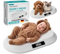 MONZANA® Báscula Bebé Digital hasta 20Kg Superficie Apoyo Amplia Segura Antideslizante Pantalla LED Apagado Automático Función Tara y Retención Recién Nacidos Mascotas Pequeñas