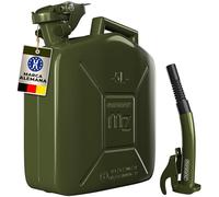 MONZANA® Bidón Gasolina Metálico 5L con Vertedor Cierre Bayoneta Homologación ONU Transporte Reserva Recipiente Combustible Aceite Diésel Taller 24x12x35cm Verde Oliva