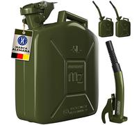 MONZANA® Bidón Gasolina Metálico 5L Set de 3 con Vertedor Cierre Bayoneta Homologación ONU Transporte Reserva Recipiente Combustible Taller 24x12x35cm Verde Oliva